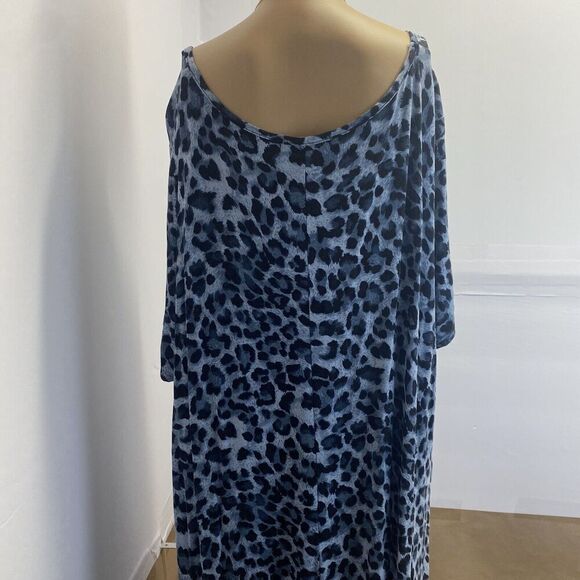 Jollie Lovin Woman's Short Sleeve Swing Dress Size 5X Leopard Print Blue Pockets - Picture 13 of 16